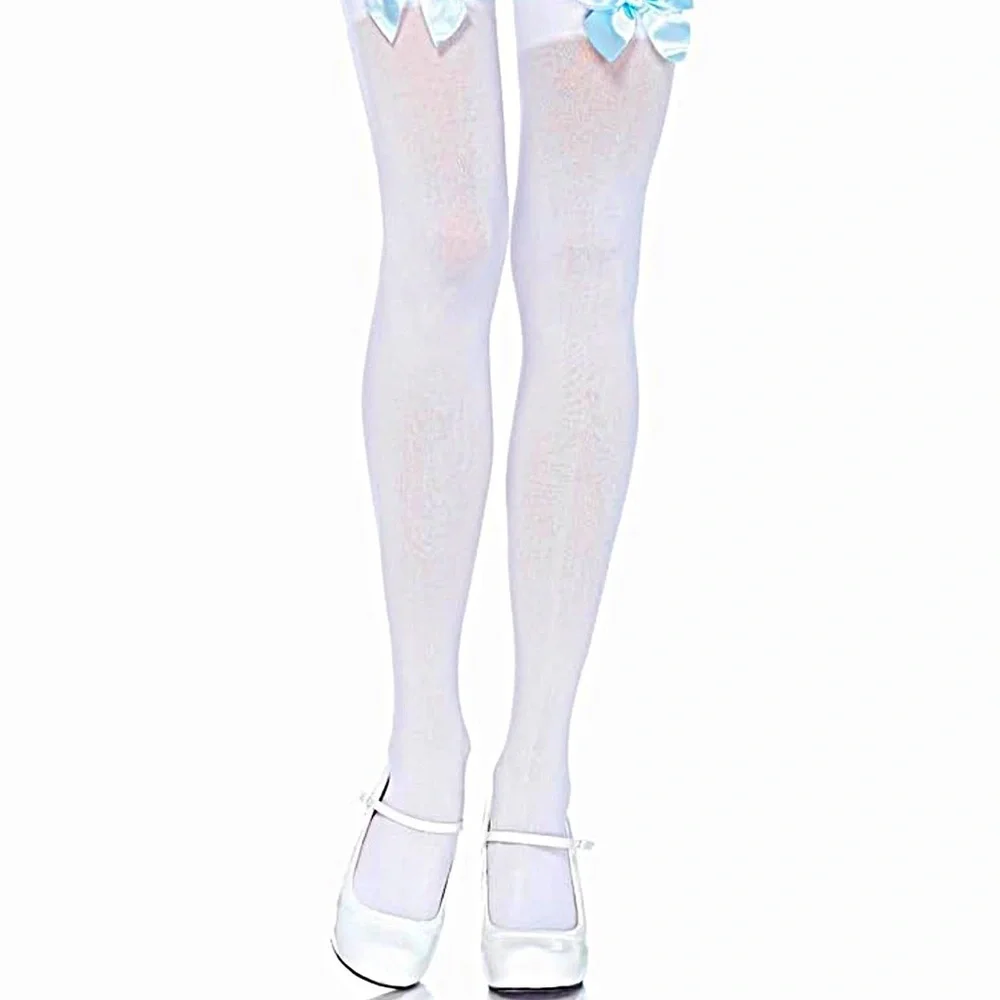 White Thigh-High Stockings with Blue Satin Bows!